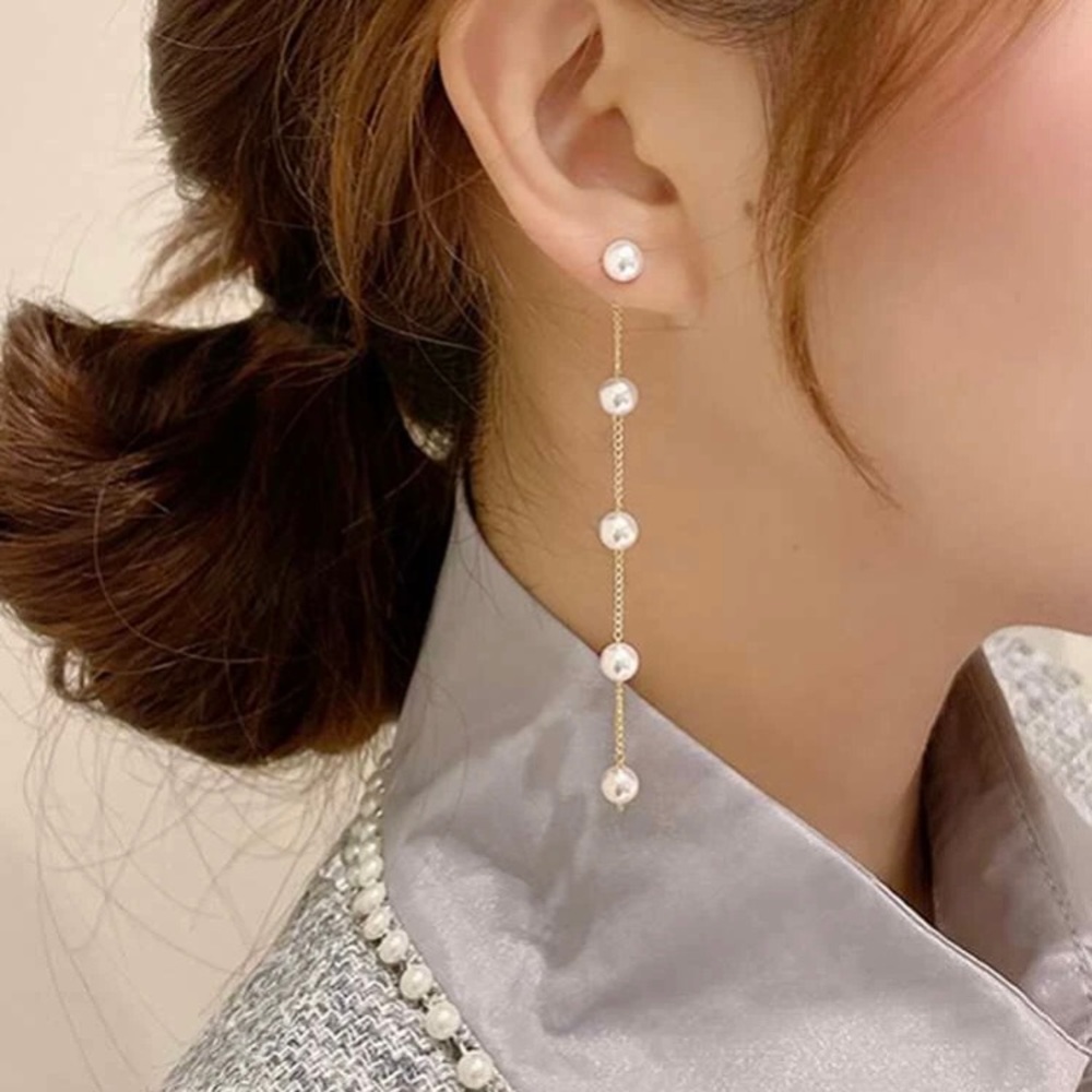 925 Sterling Silver Pearl Link Drop Stud Earrings